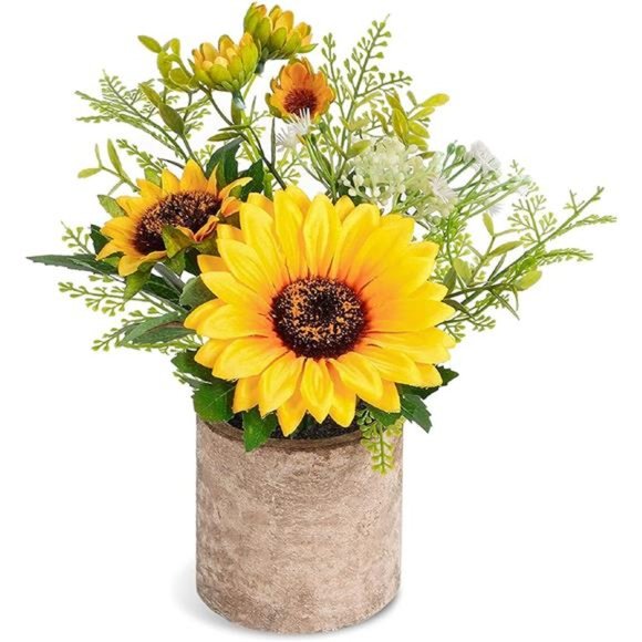 Sunflower Artificial Flowers Pot, Sunflower Decor, Yellow Fake Flower in Pots - Picture 1 of 7